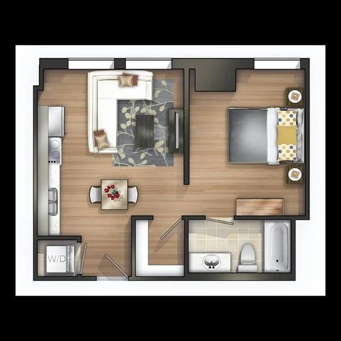 Floor plan for 1 bed, 1 bath, 478 sqft